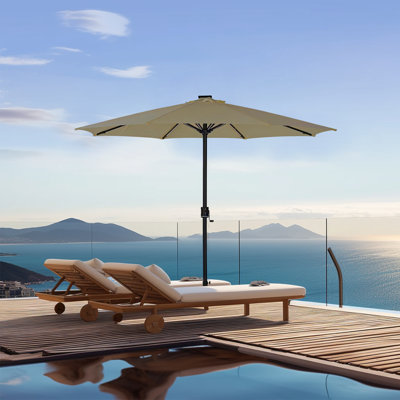 10ft. Solar Powered Full Aluminum Patio Umbrella, Dual Color LED Strip Lights
