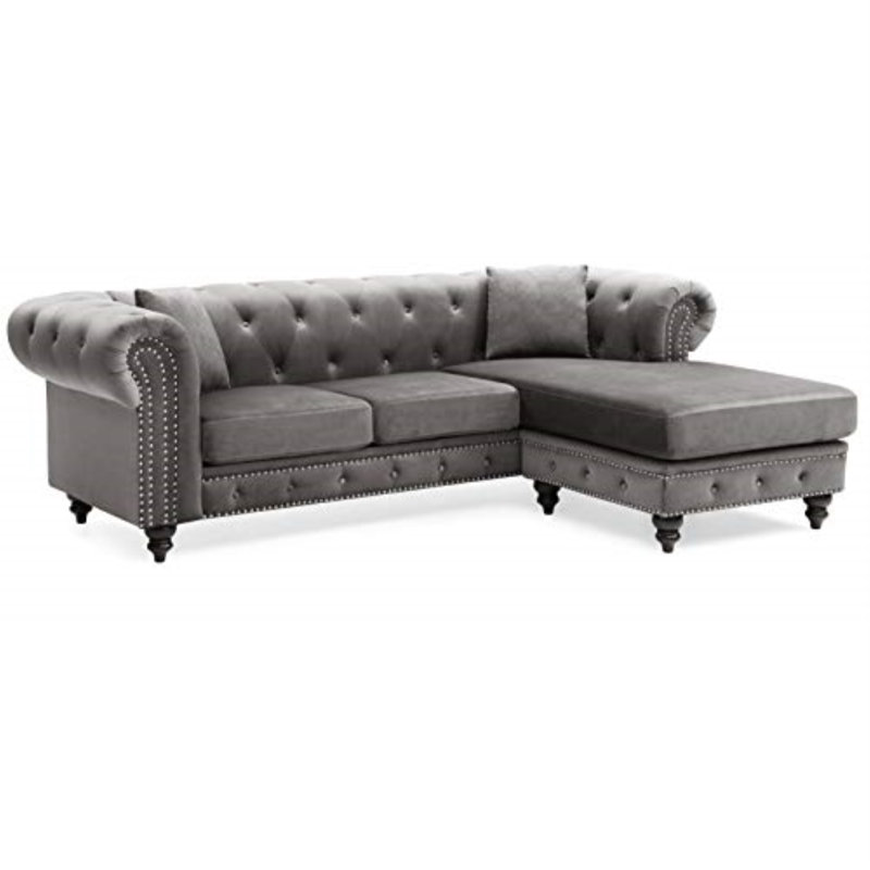 Glory Furniture Blagdon Velvet Reversible Chaise Sectional, Dark Gray