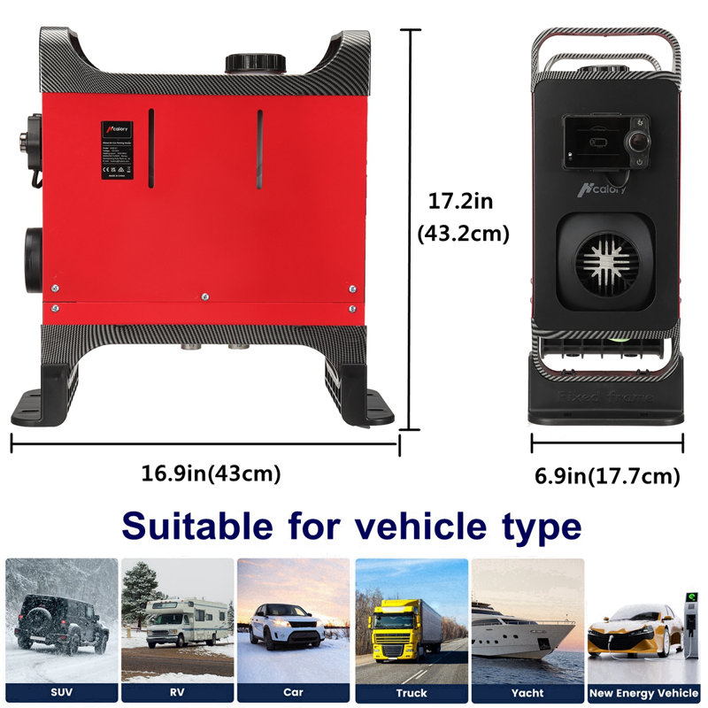 Chauffage diesel de 8 kW avec socle amÃ©liorÃ©, chauffage portable tout-en-un au gaz 12 V/24 V avec commande via application Bluetooth, support de fixation