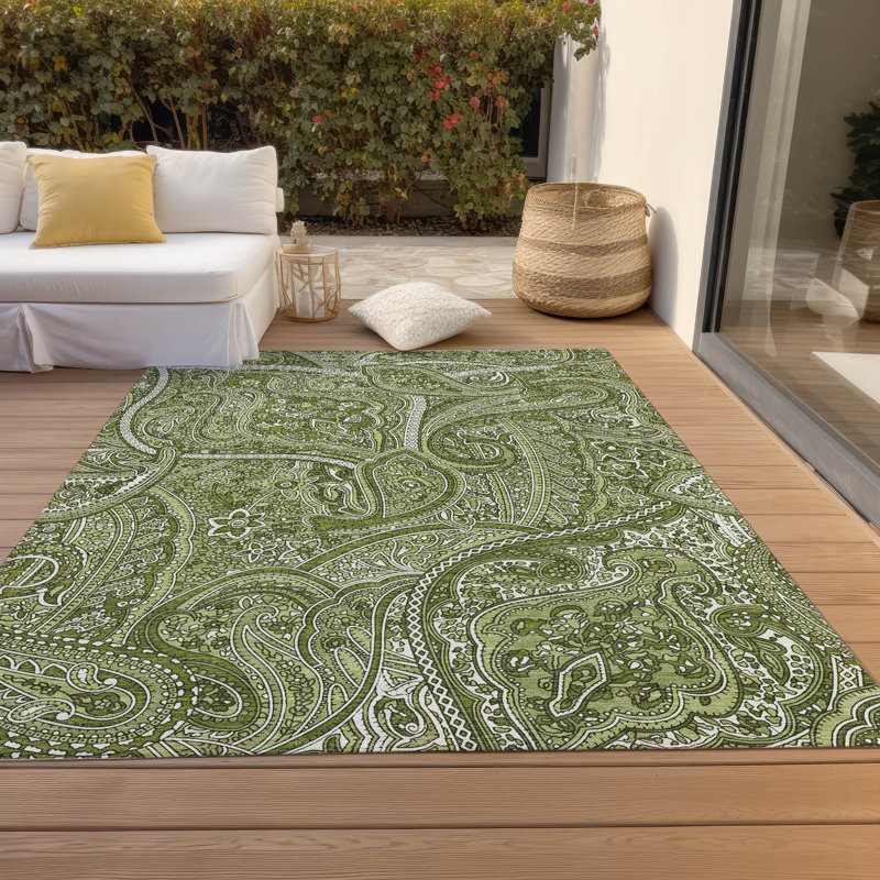 Tapis intérieur / extérieur en polyester tissé à la machine Heffington, Rectangle 2 pi 6 po x 3 pi 10 po