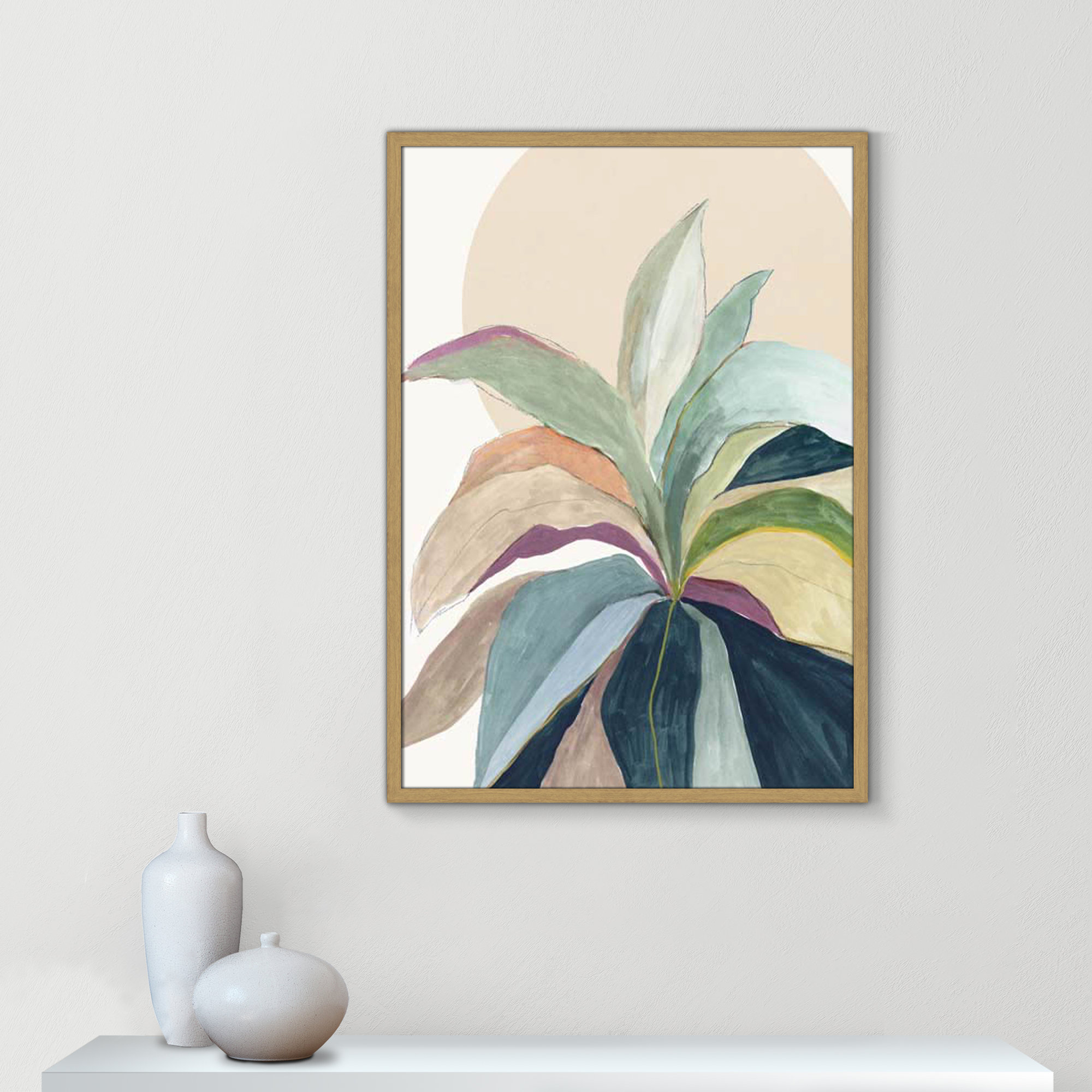 Sunny Bright Leaves II by Asia Jensen, 35.5" H x 25.5" W x 0.75" D, Natural Slim Unmatted Picture Framed
