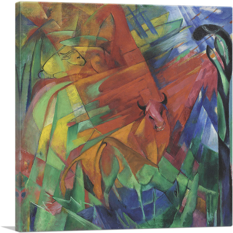 «Animals in Landscape» par Franz Marc - reproduction d'art sur toile tendue, H 36 po x l 36 po x 1,5 po