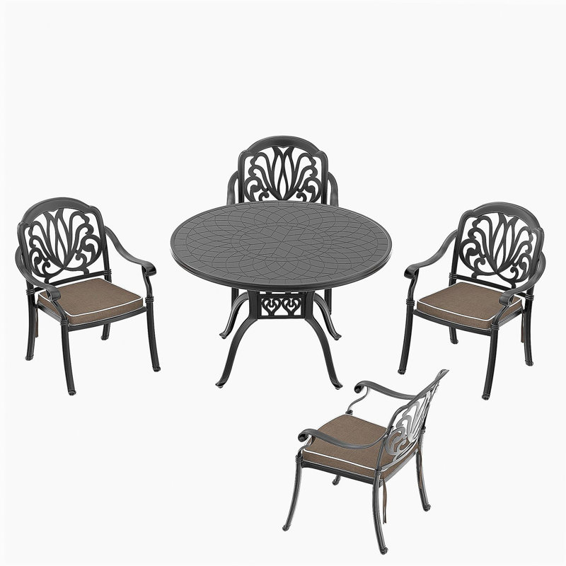 5-Piece Set Of Cast Aluminum Patio Furniture With Round Table