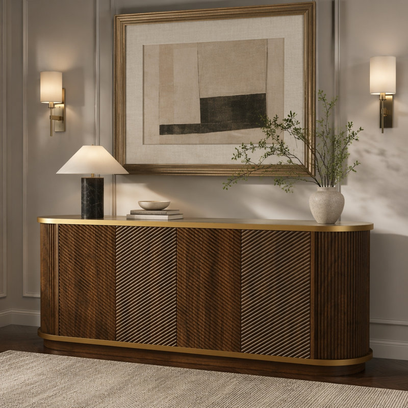 Buffet 63 po diagonal cannelé avec rangement, Brun