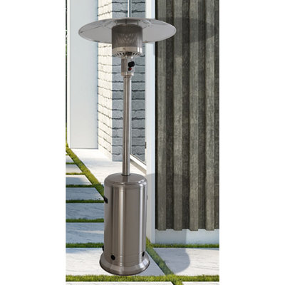 Chaleur de patio 46000 - Chauffage silencieux et efficace, corps en aluminium, produit de 68 lb, chauffage sur pied de 200 pieds carrés offrant une chaleur confortable, cadre, hauteur de 35 po, roues lisses pour un déplacement facile