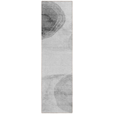 8' Runner Gray and Light Gray Abstract Washable Non Skid Indoor Outdoor Runner Rug