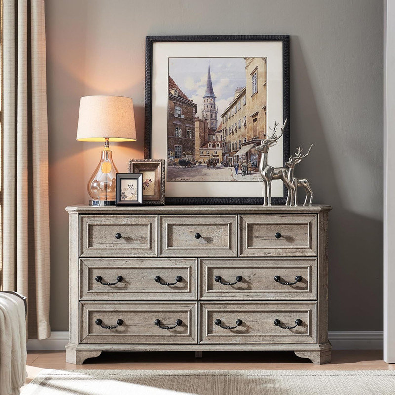 Commode 7 tiroirs Armaan, Chêne rustique pâle