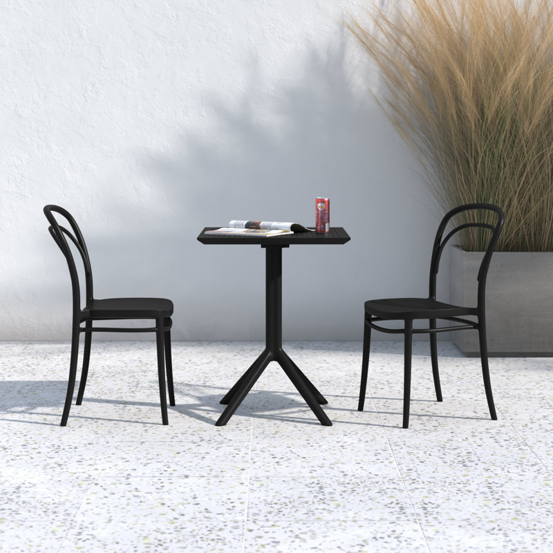 Farrah 23.6" W Square 2-Person Resin Bistro Set, Black
