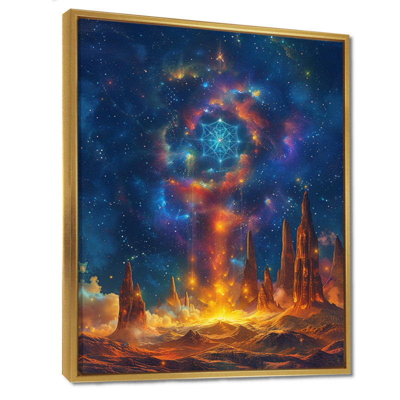 Portail magique en cristal dans le ciel - espace, art mural, salon, Toile avec cadre flottant or, H 20 po x l 12 po x P 1 po