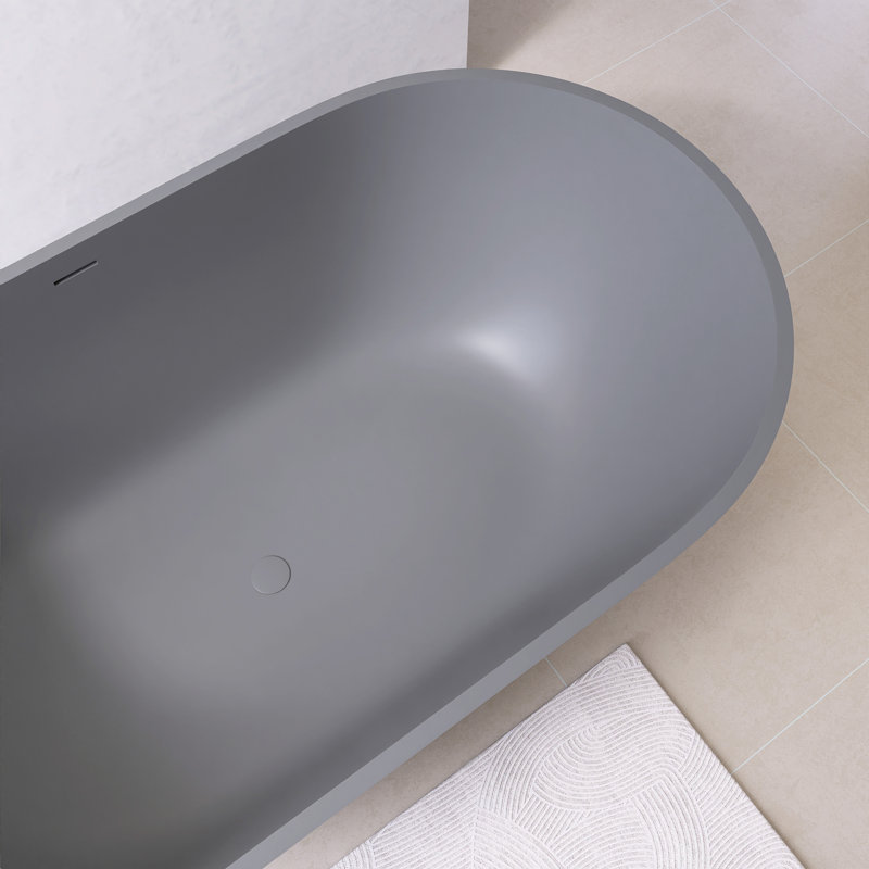 Oval Solid Surface Bathtub, Freestanding Soaking Bathtub, Dark Gray