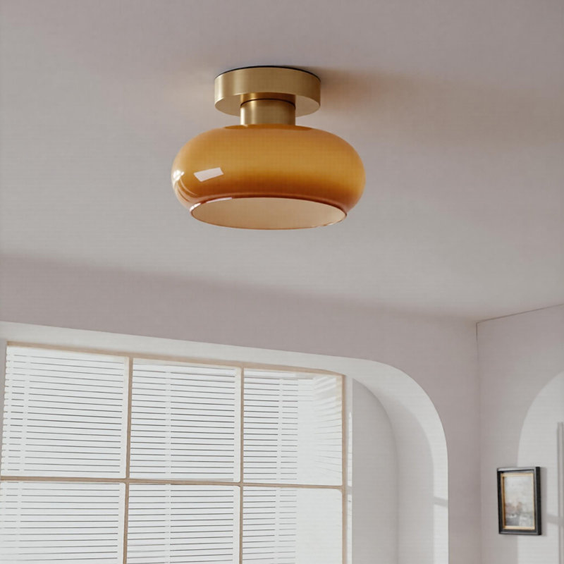 Glass Semi Flush Mount Yellow, 11.02" H x 15.74" W x 15.74" D