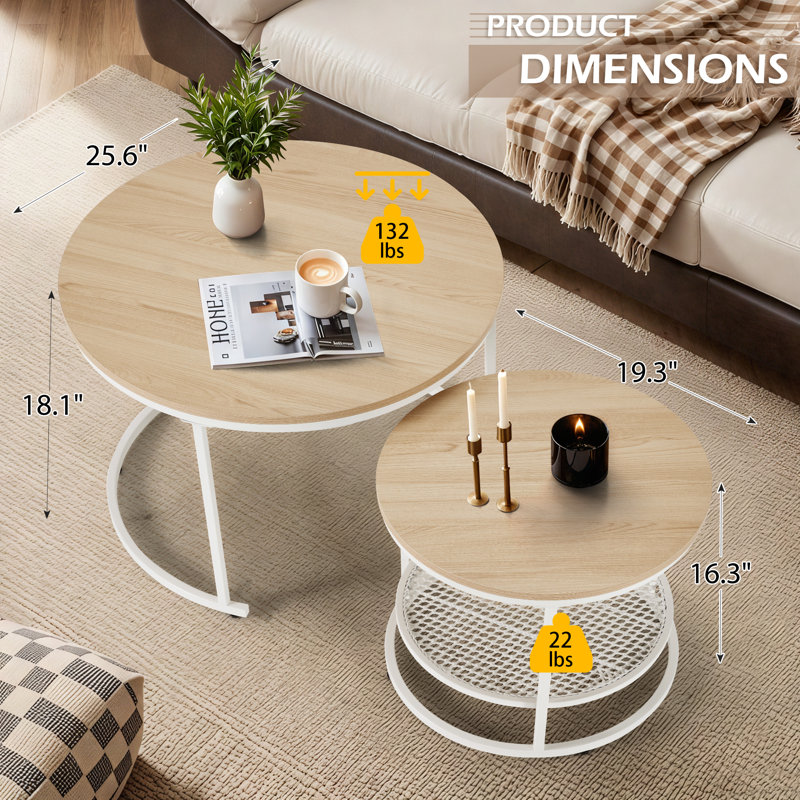 Coffee Table with Storage, White, Beige Wood