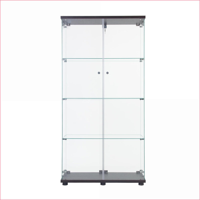 Cabinets, vitrine à 4 tablettes en verre avec verrou de sécurité | H 64,56 po x L 31,69 po x l 14,37 po | Noir | Salon contemporain