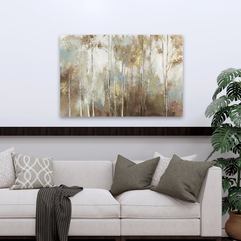 Fine Birch Iii, paysage, arbre, forêt, nature, peinture, impressionnisme, art contemporain, H 48 po x l 32 po