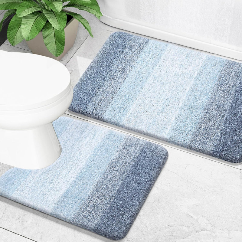 Ensemble de tapis de salle de bain 2 pièces, microfibre absorbante douce, Bleu
