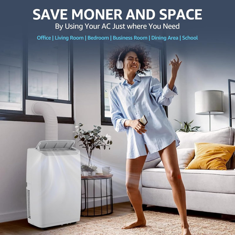 Climatiseur 14 000 BTU, avec minuterie à économie d'énergie, refroidissement, déshumidification, ventilateur à 3 vitesses, jusqu'à 550 à 750 pieds carrés