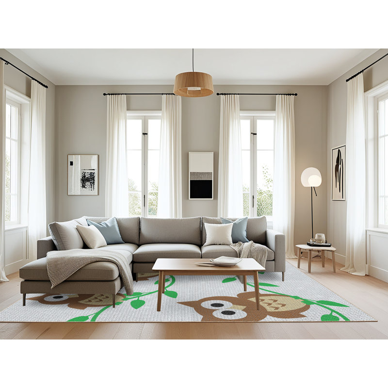 Tapis vert/brun tissé à la machine, Rectangle 8 pi x 12 pi