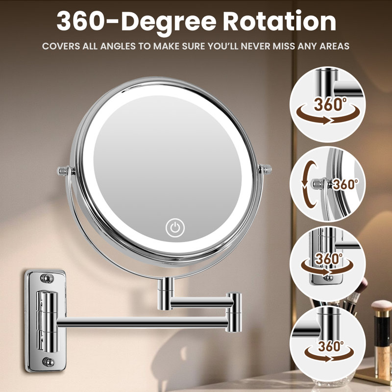 8" LED 1X/10X Magnifying Makeup Mirror, Chrome