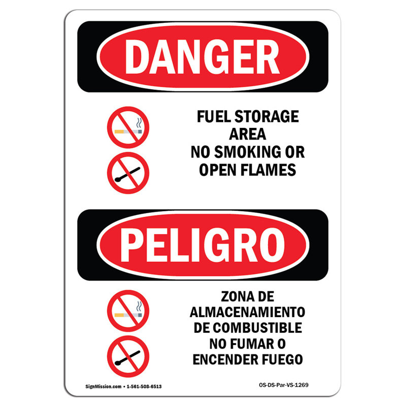 Zone de stockage de carburant non-fumeur | Enseigne ou étiquette robuste, H 18 po x l 12 po x P 0,1 po