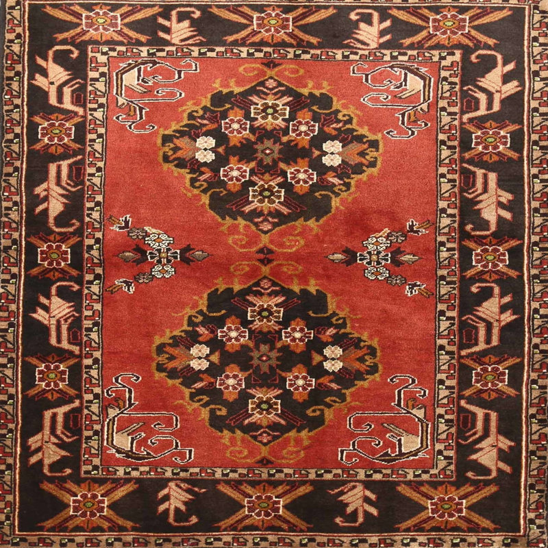 Tapis traditionnel rouge / noir Metsahovi, Carré 3 pi