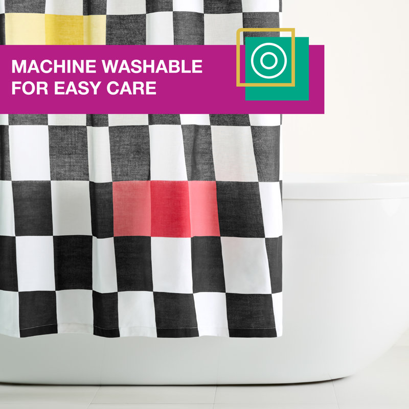 Bold Checkerboard Cotton Fabric Shower Curtain with Grommets