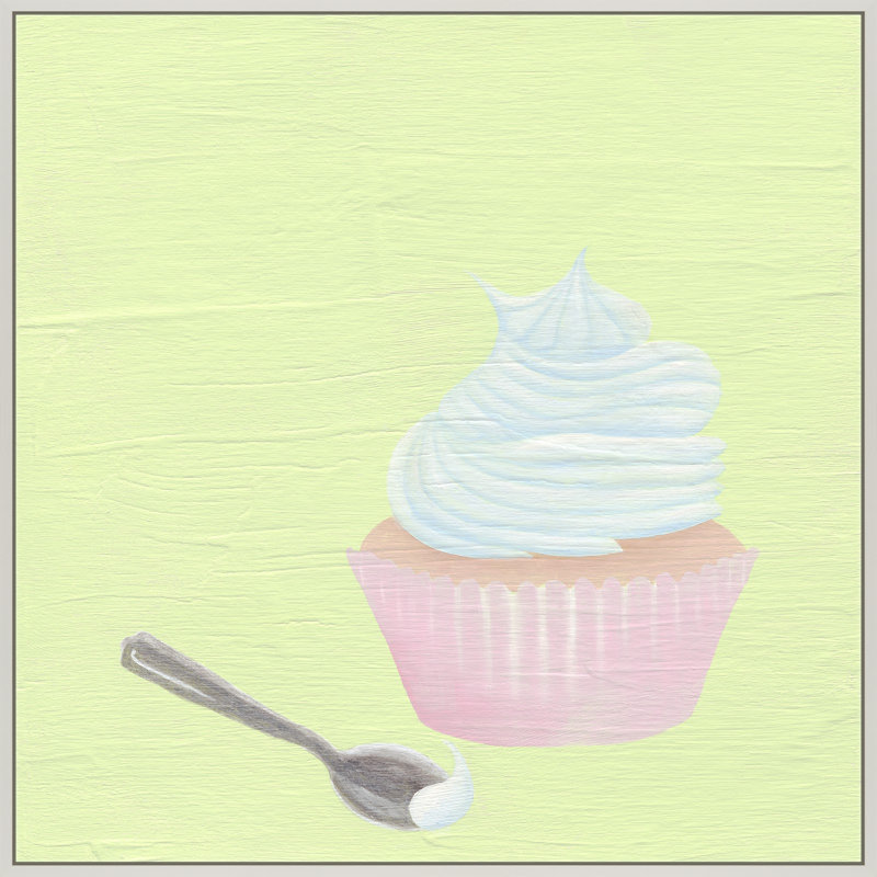 Cupcake With Spoon Print by Katy Montica, White Framed Canvas, 24" W x 24" H x 1.38" D