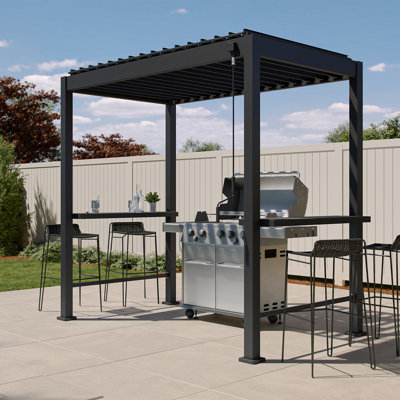 88S 5'X8.2' Alu. Grill Pergola With Louvered Roof, Bar Tables(Grill not included)