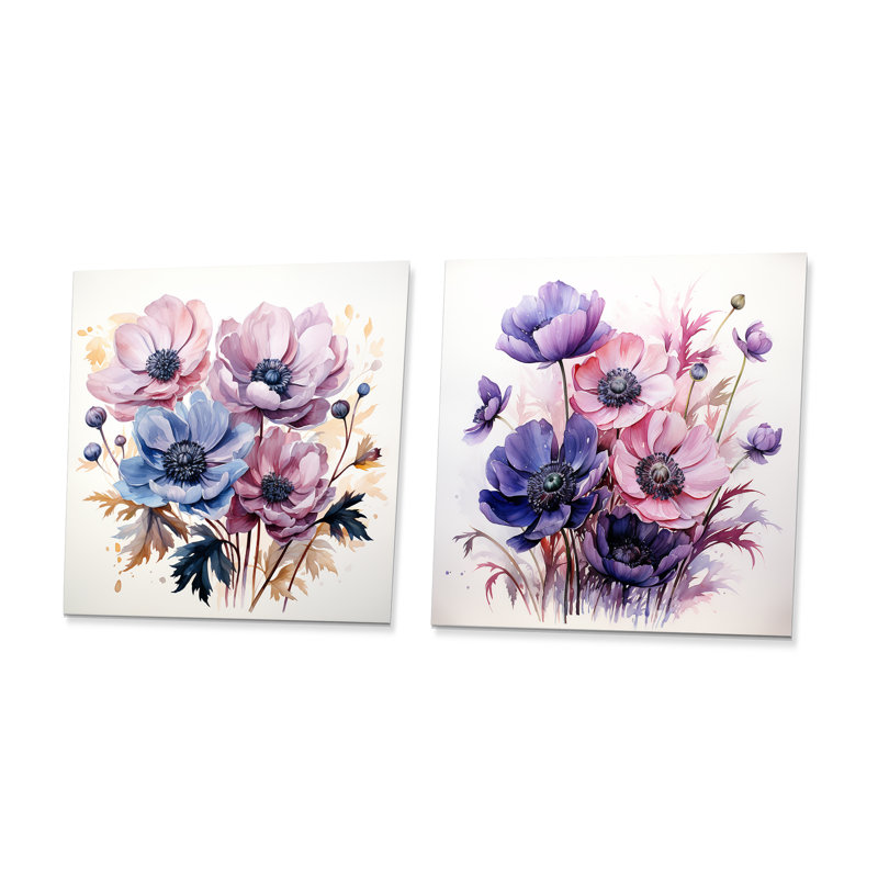 Bouquet de coquelicots bleu et mauve I - coquelicots, H 29 po x l 58 po