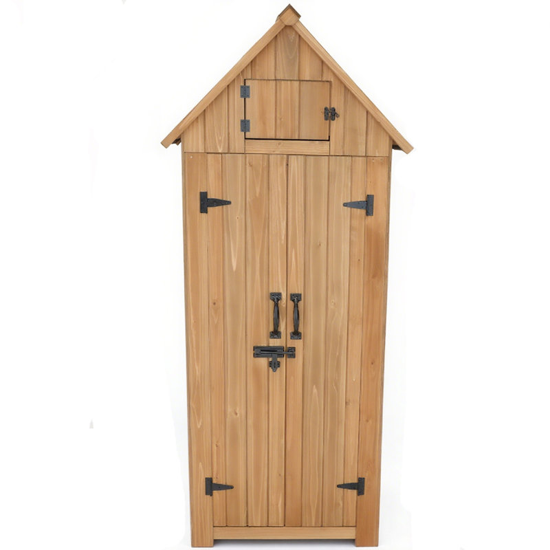 Remise de rangement pour l'extérieur, petite remise à outils de jardin imperméable avec 4 tablettes et porte verrouillable, armoire de rangement compacte en bois pour les patios, les cours arrière, les balcons, naturel