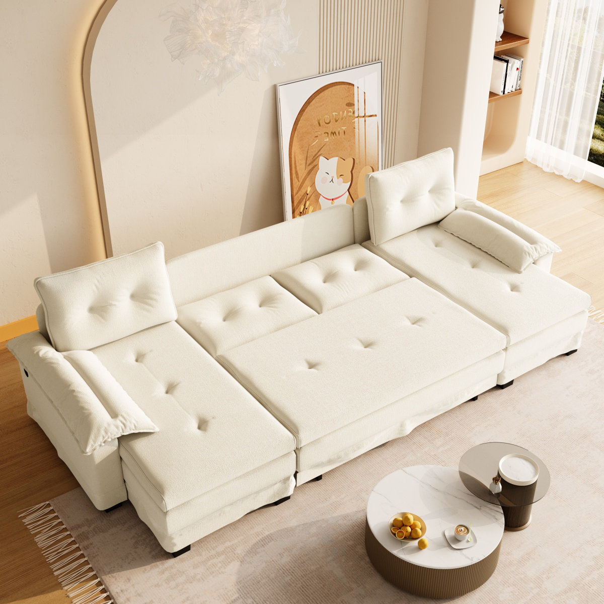 Latitude Run® 104.7" U-Shaped Sleeper Sofa With Pull Out Bed,2 In 1 ...