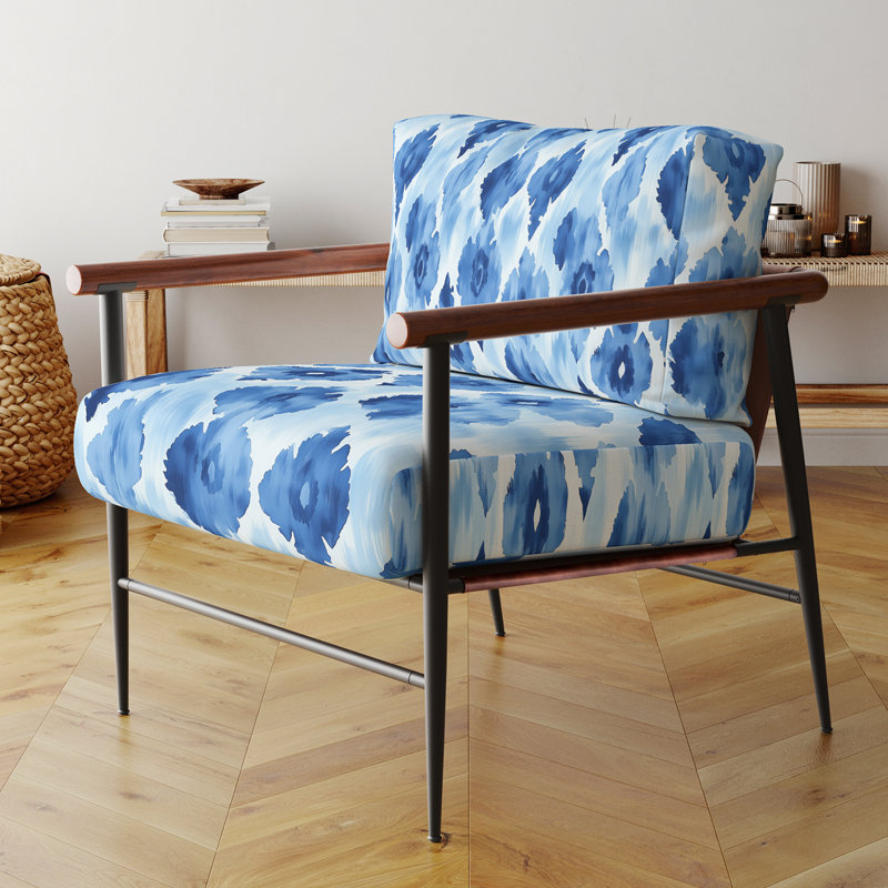 Chaise d'appoint Coastal - Fauteuil Ikat, Bras ronds bruns