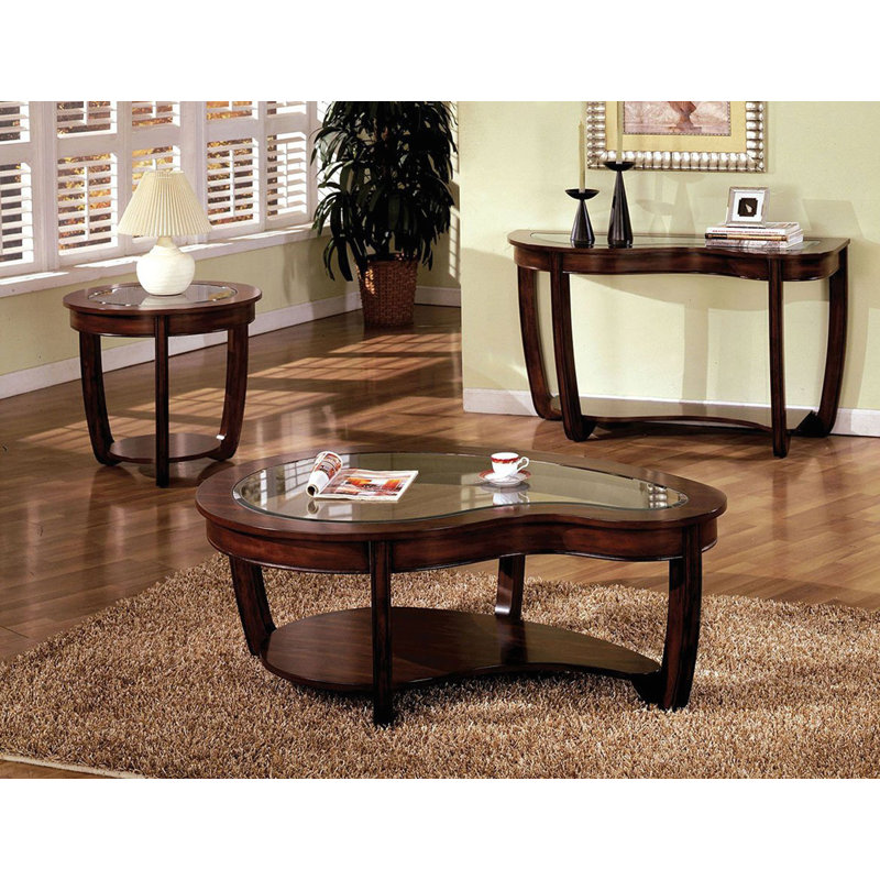 Sofa Table Open Bottom Shelf Glass Insert Top Cocktail Table