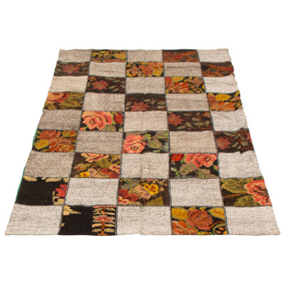 Tapis crème en laine tissé à la main et à plat rectangulaire Alixzander Patchwork 5 pi 2 po x 8 pi