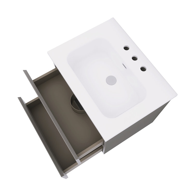 Meuble-lavabo mural 24 po avec lavabo en céramique blanche, Gris