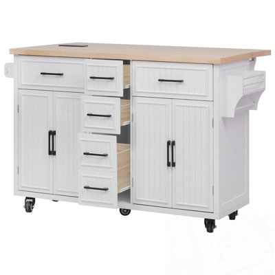 Kitchen Island with Drop Leaf, 4 Doors , 5 Drawers and Adjustable Shelves