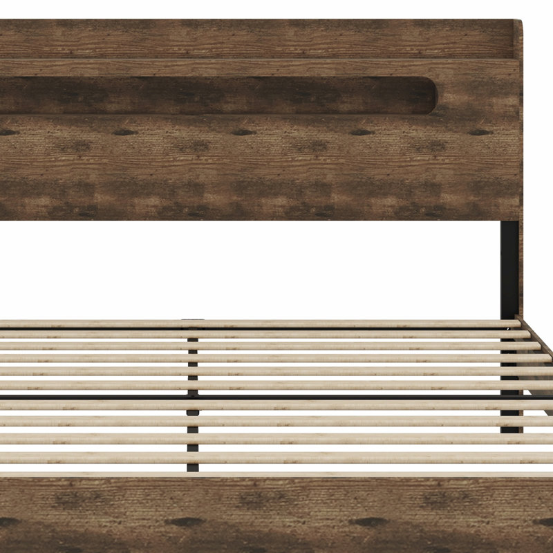 Structure de lit plateforme en bois avec tête de lit à DEL et USB, Très grand