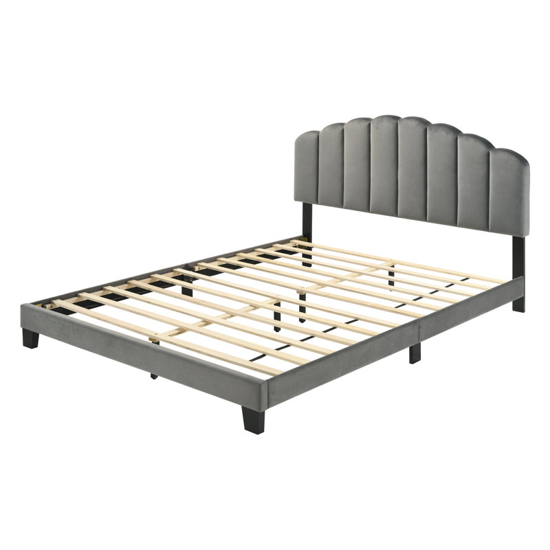 Lepore Upholstered Slat Bed, Light Gray, Queen