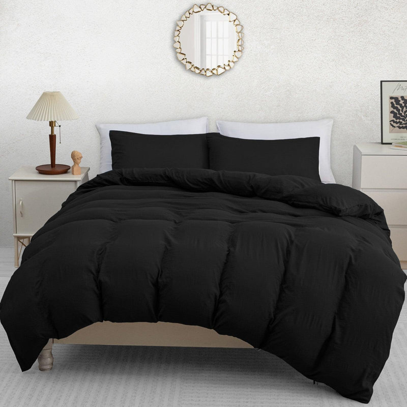 Premium Prewashed Duvet Cover Set Double Brushed Microfiber Reversible With Zipper Closure & Corner Ties, Black