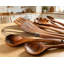 Ensemble d'ustensiles en bois de teck naturel 10 pièces pour la cuisson, ustensiles de cuisine antiadhésifs avec prise confortable, comprend des cuillères, des spatules, une louche et une fourchette