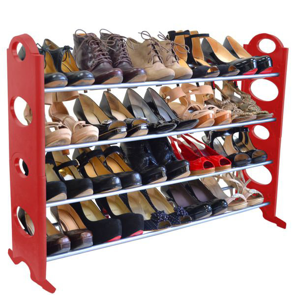 20 Pair Stackable Shoe Rack, Red