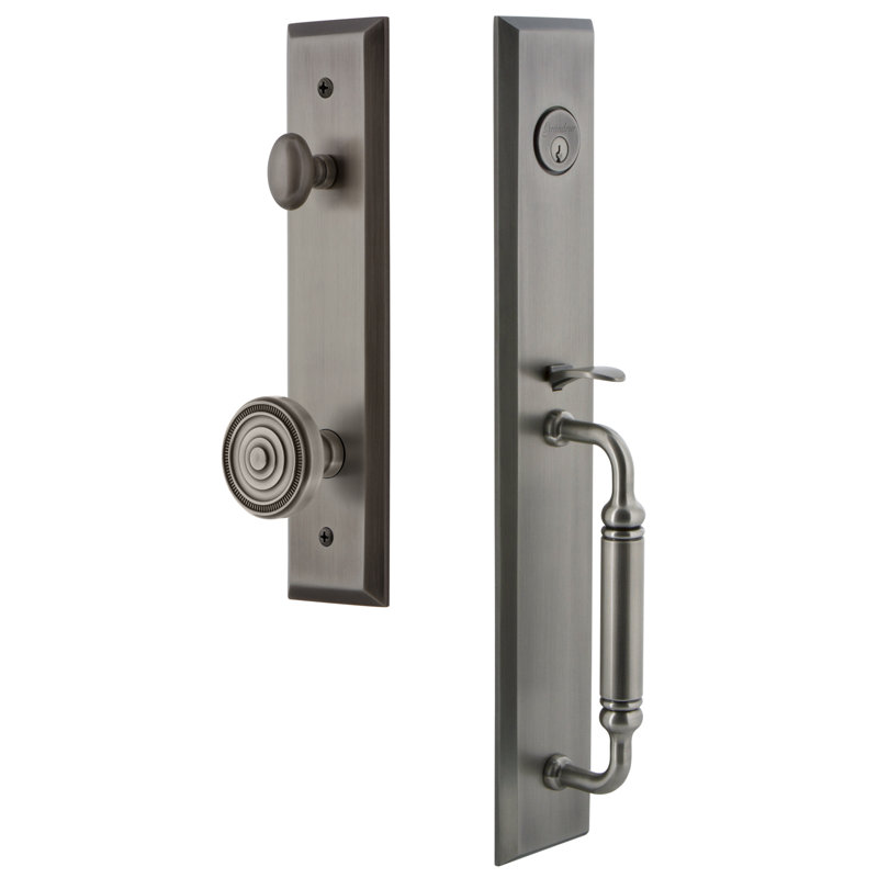 Fifth Avenue One-Piece Dummy Handleset with C Grip and Soleil Knob, Antique Pewter