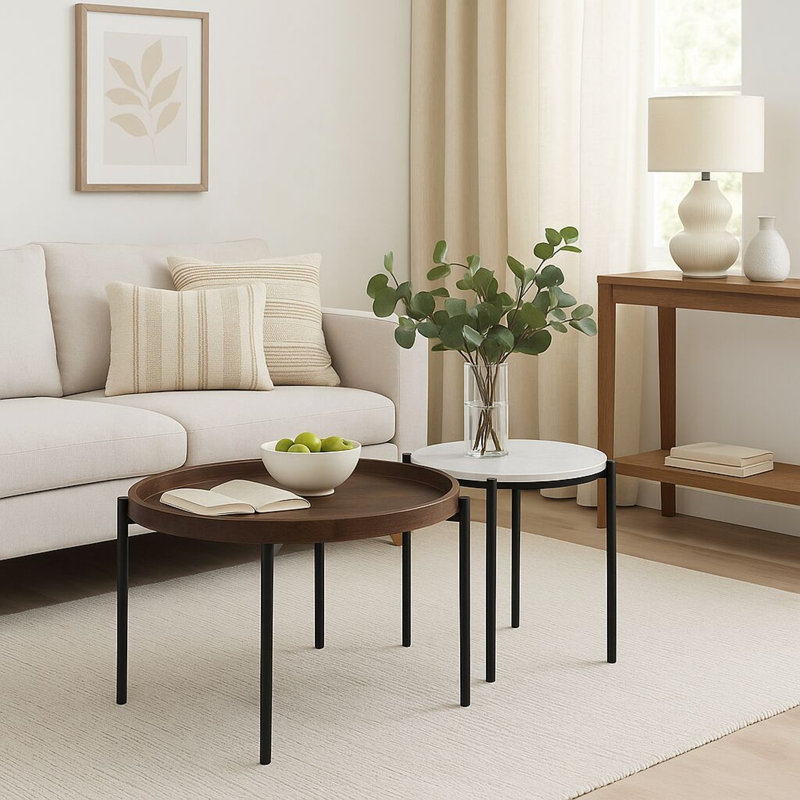 Table basse moderne avec plateau en bois de rose et structure en métal