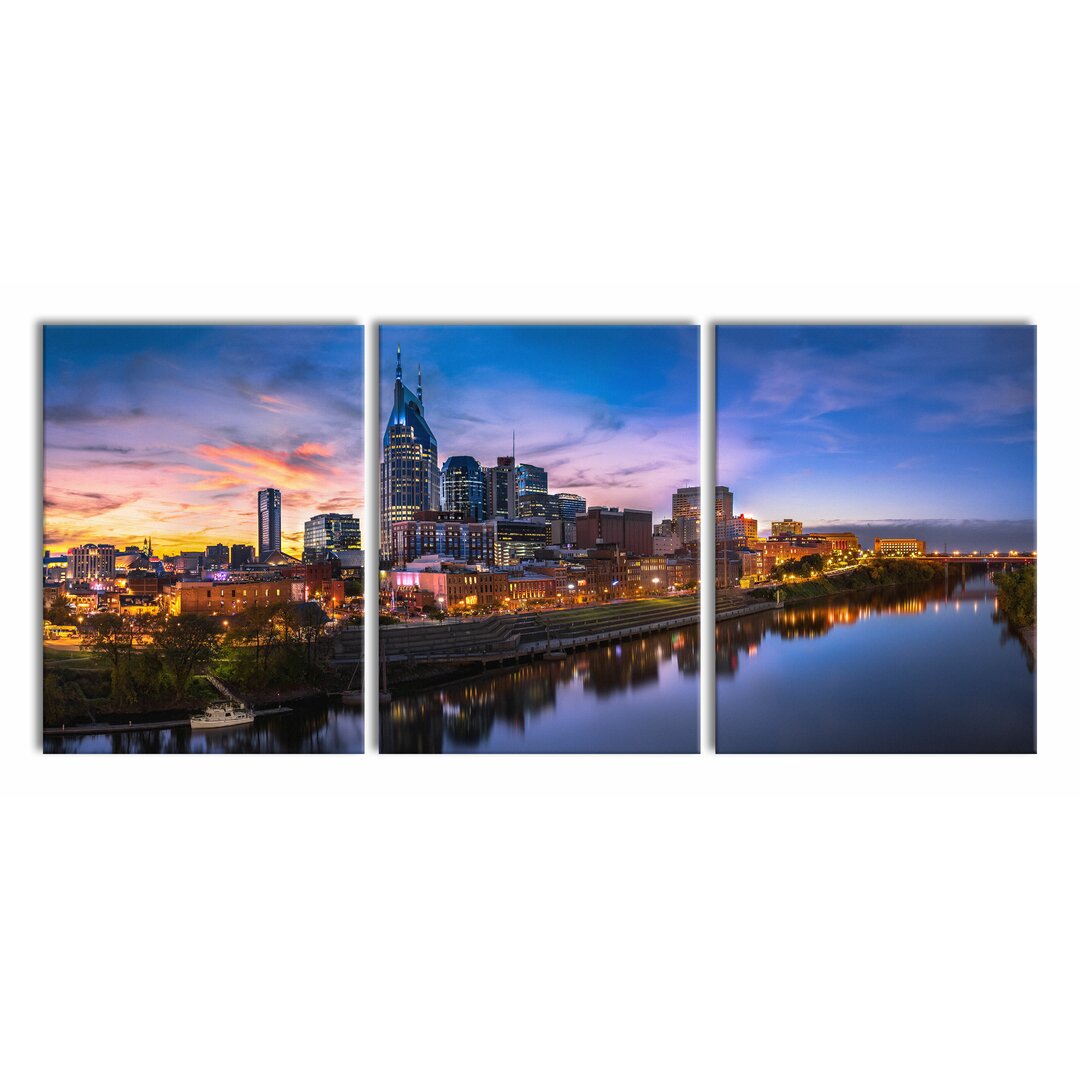 3-tlg. Leinwandbilder-Set Nashville Skyline Panorama