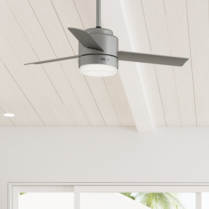 44" Gilmour 3 - Blade Damp Rated Ceiling Fan with LED Light Kit and Handheld Remote, Matte Silver