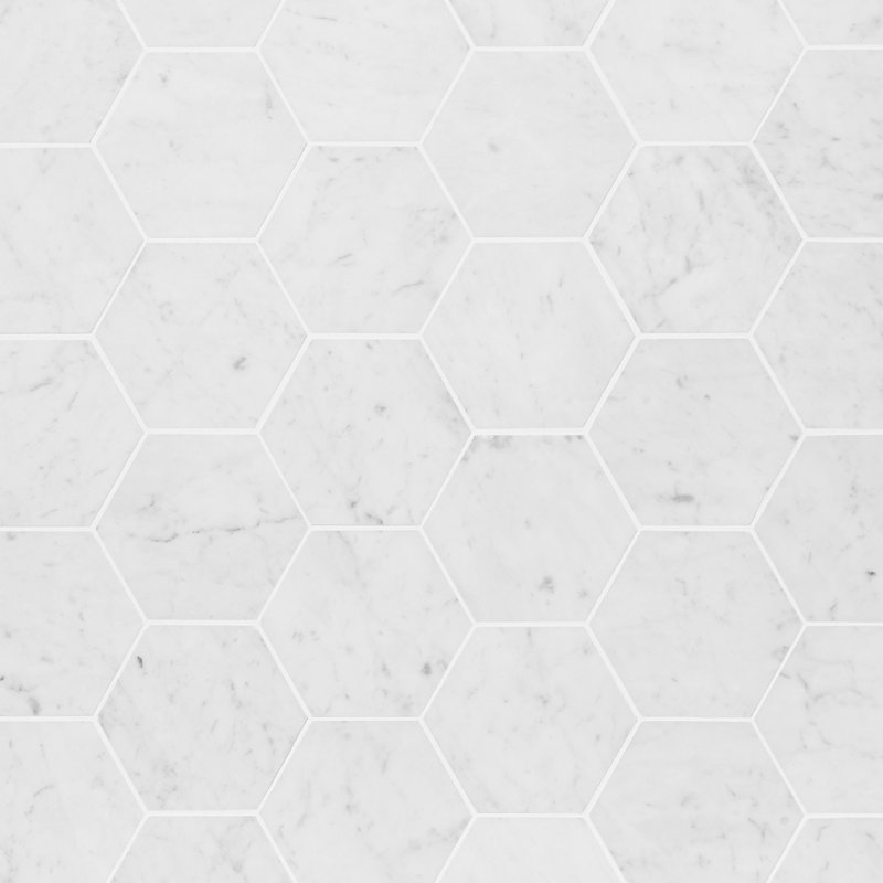 Carrara 1x6 Stacked Honed Marble Mosaic Floor and Wall Tile, 3.85" W x 3.85" L, Honed, Honeycomb