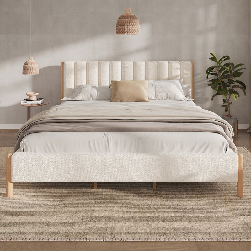 Boucle Thick Headboard Platform Bed, King