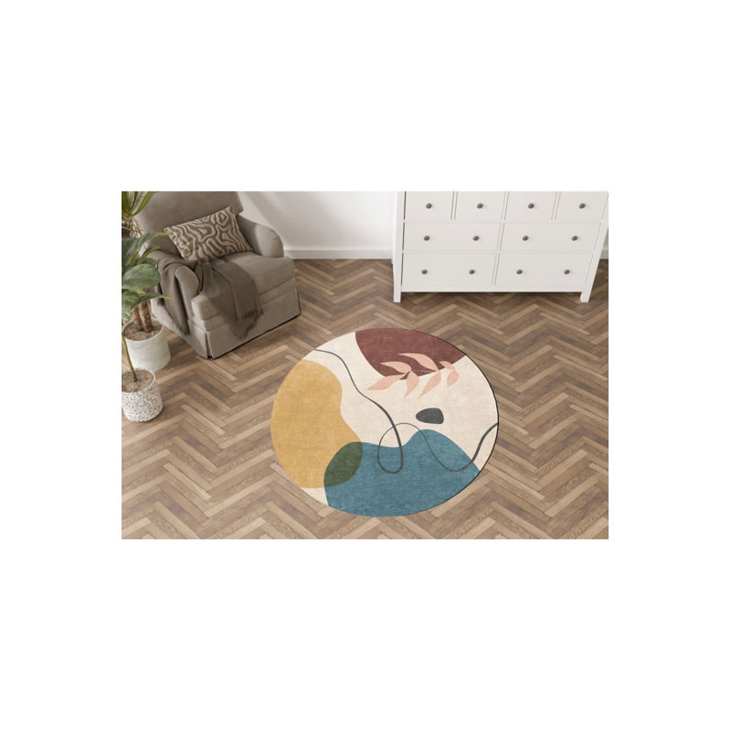 Multicolored Mixed Shape Floral Patterned Creative Modern Woven Base Round Decorative Carpet, Round 2'8"