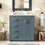 Meuble-lavabo 30 po avec lavabo en céramique - bois massif bleu et 3 tiroirs à fermeture douce-1733690706