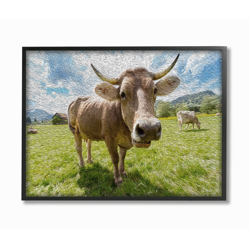 «Fish-Eye Swirled Look Cows in a Pasture, peinture» par Ricki Rossi, reproduction sur toile, H 16 po x l 20 po x P 1,5 po