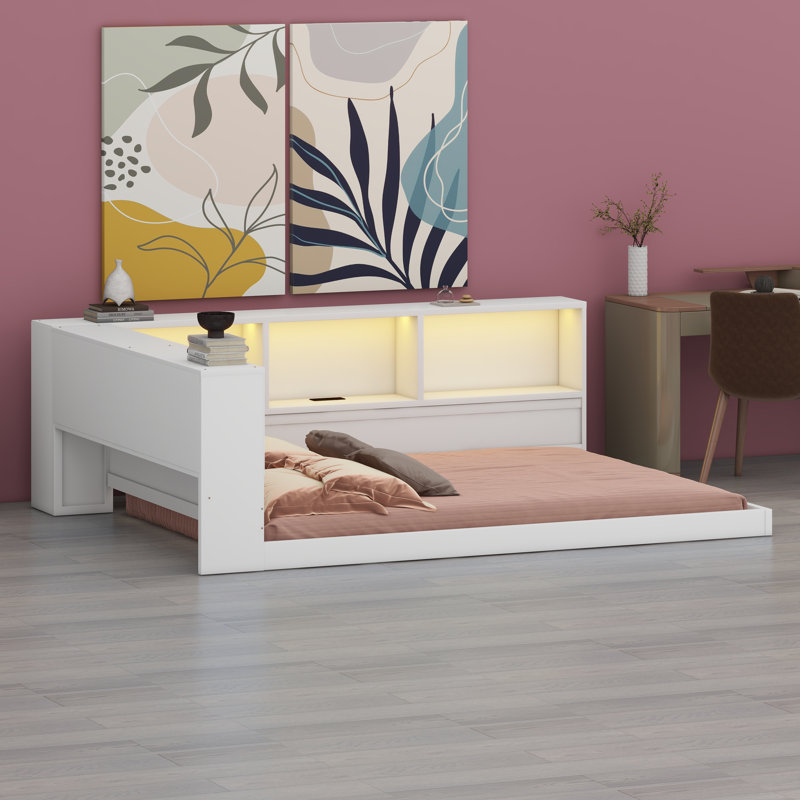 Convertible Daybed with Side Storage Compartments, USB Charging Station, and Illuminated LED Accents – Versatile Bedroom Furniture